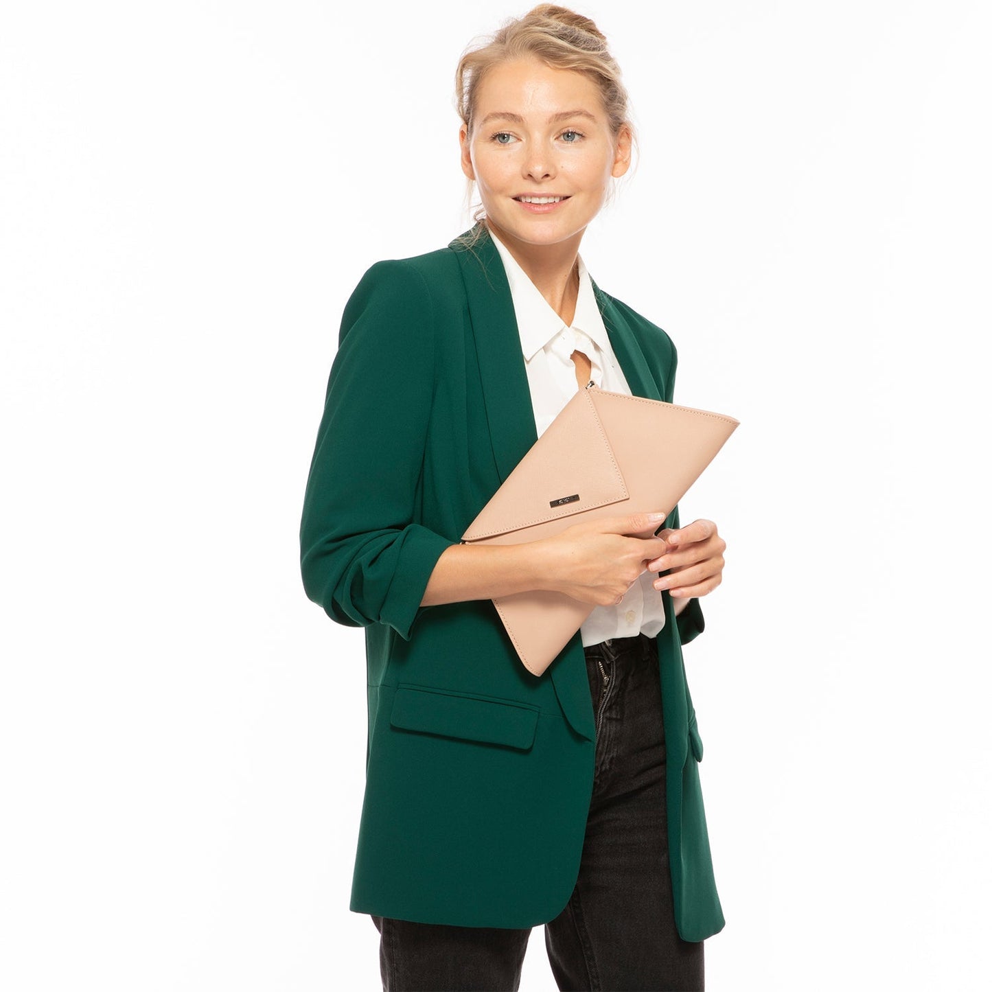 Women's Nude Beige Leather Clutch Bag - SUSU Evening Crossbody Purse with Chain - Diazza