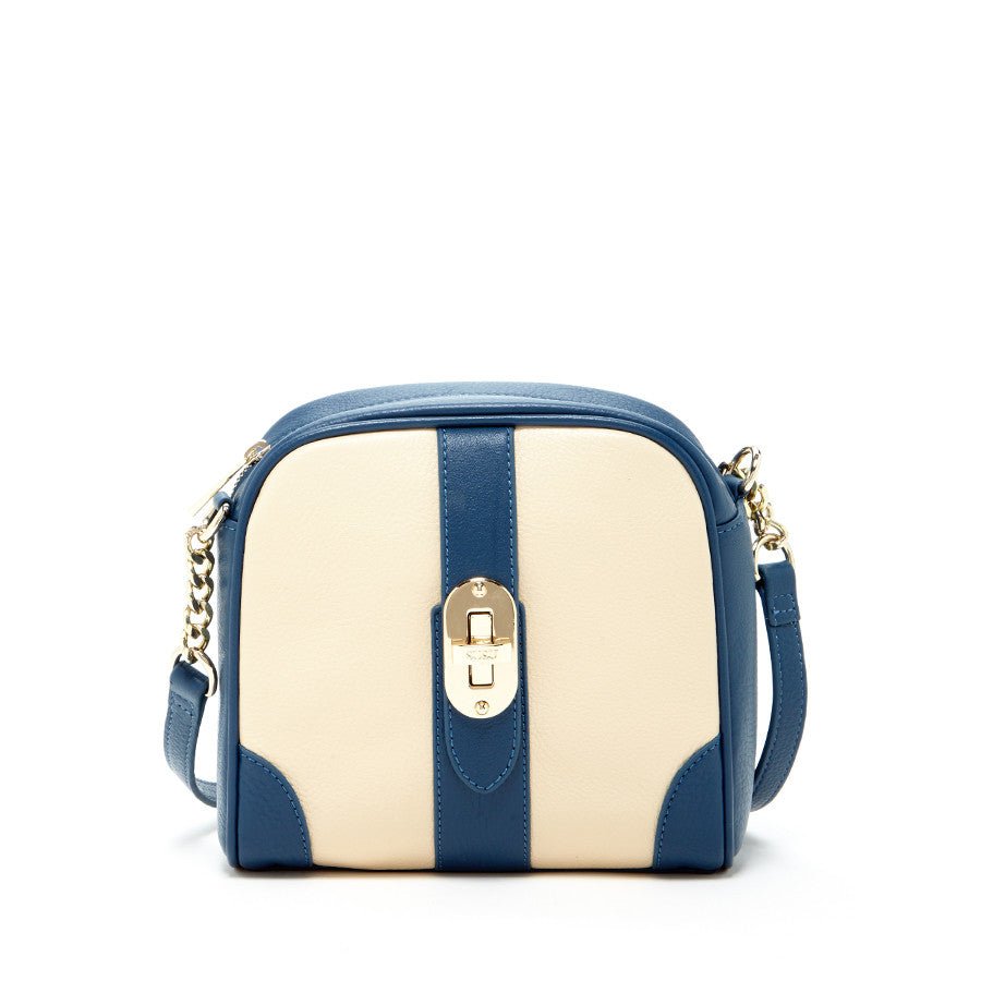 Women's Off White Blue Leather Small Crossbody Bag - SUSU Chain Strap Purse - Diazza