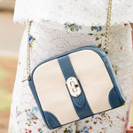 Women's Off White Blue Leather Small Crossbody Bag - SUSU Chain Strap Purse - Diazza