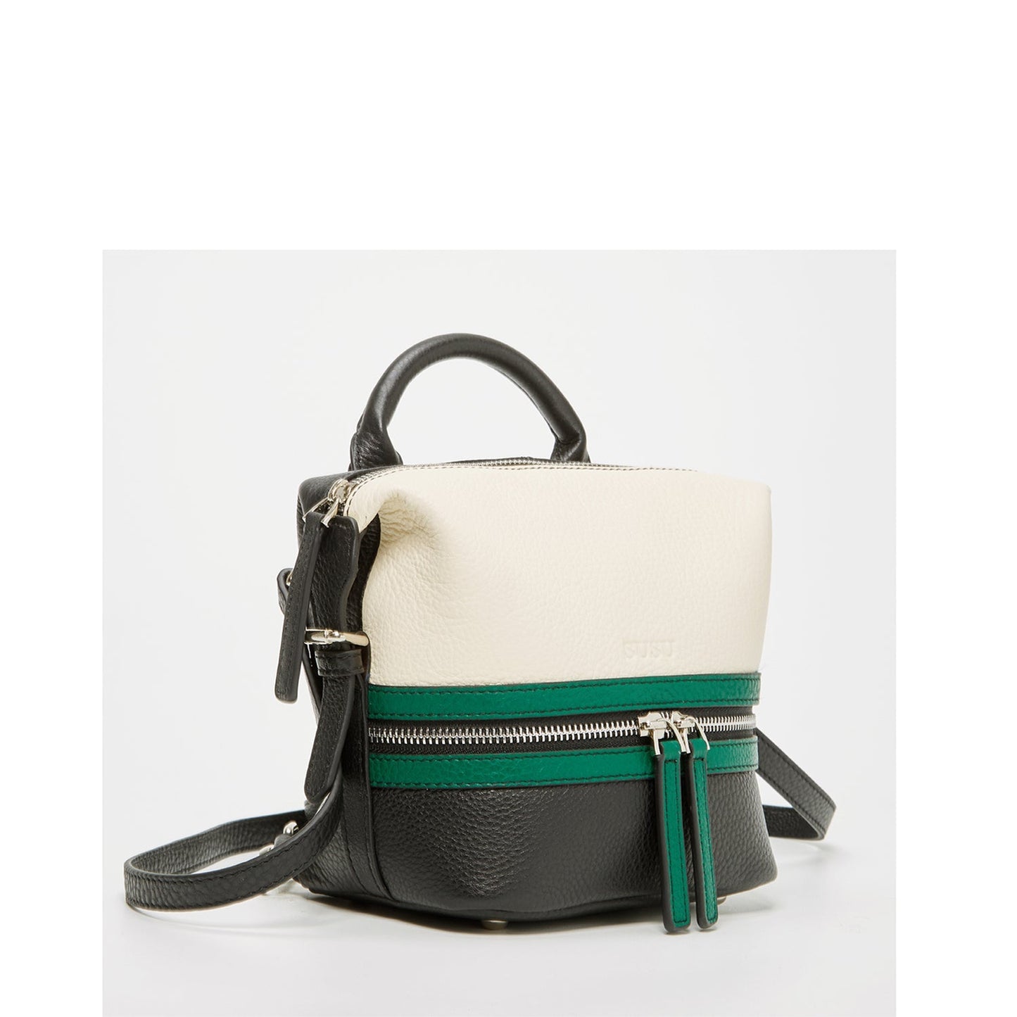 Women's Off White Green Black Leather Convertible Backpack - SUSU Ashley Medium Purse - Diazza