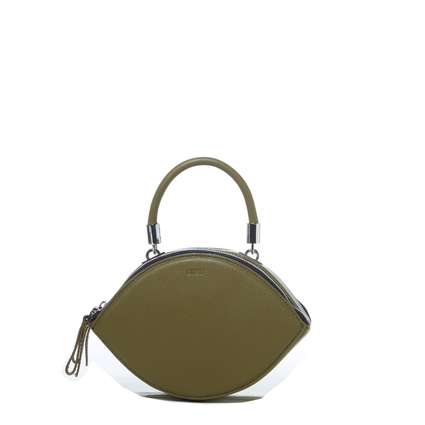 Women's Olive Green Leather Circle Crossbody Bag - Kiss Half Moon Shape Purse - Diazza