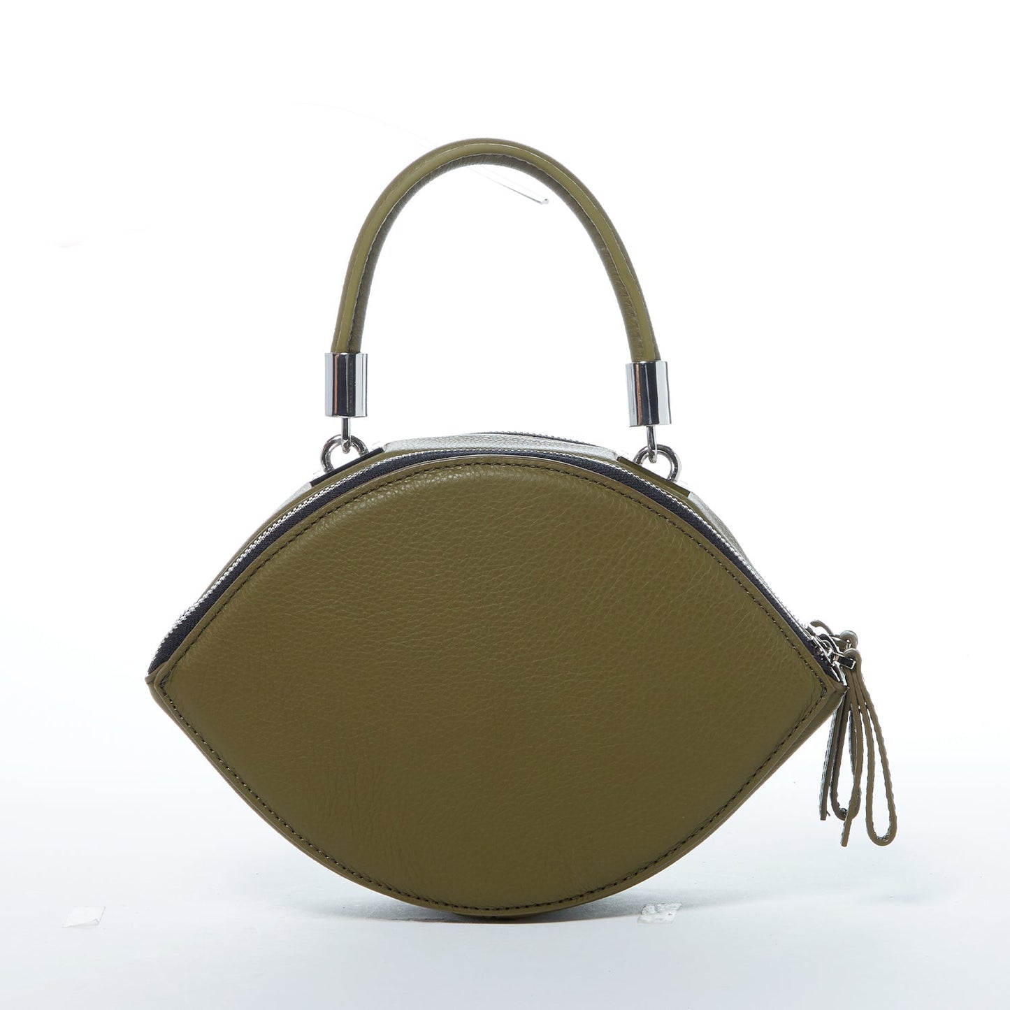 Women's Olive Green Leather Circle Crossbody Bag - Kiss Half Moon Shape Purse - Diazza