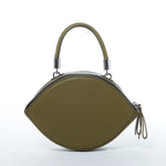 Women's Olive Green Leather Circle Crossbody Bag - Kiss Half Moon Shape Purse - Diazza