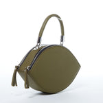 Women's Olive Green Leather Circle Crossbody Bag - Kiss Half Moon Shape Purse - Diazza
