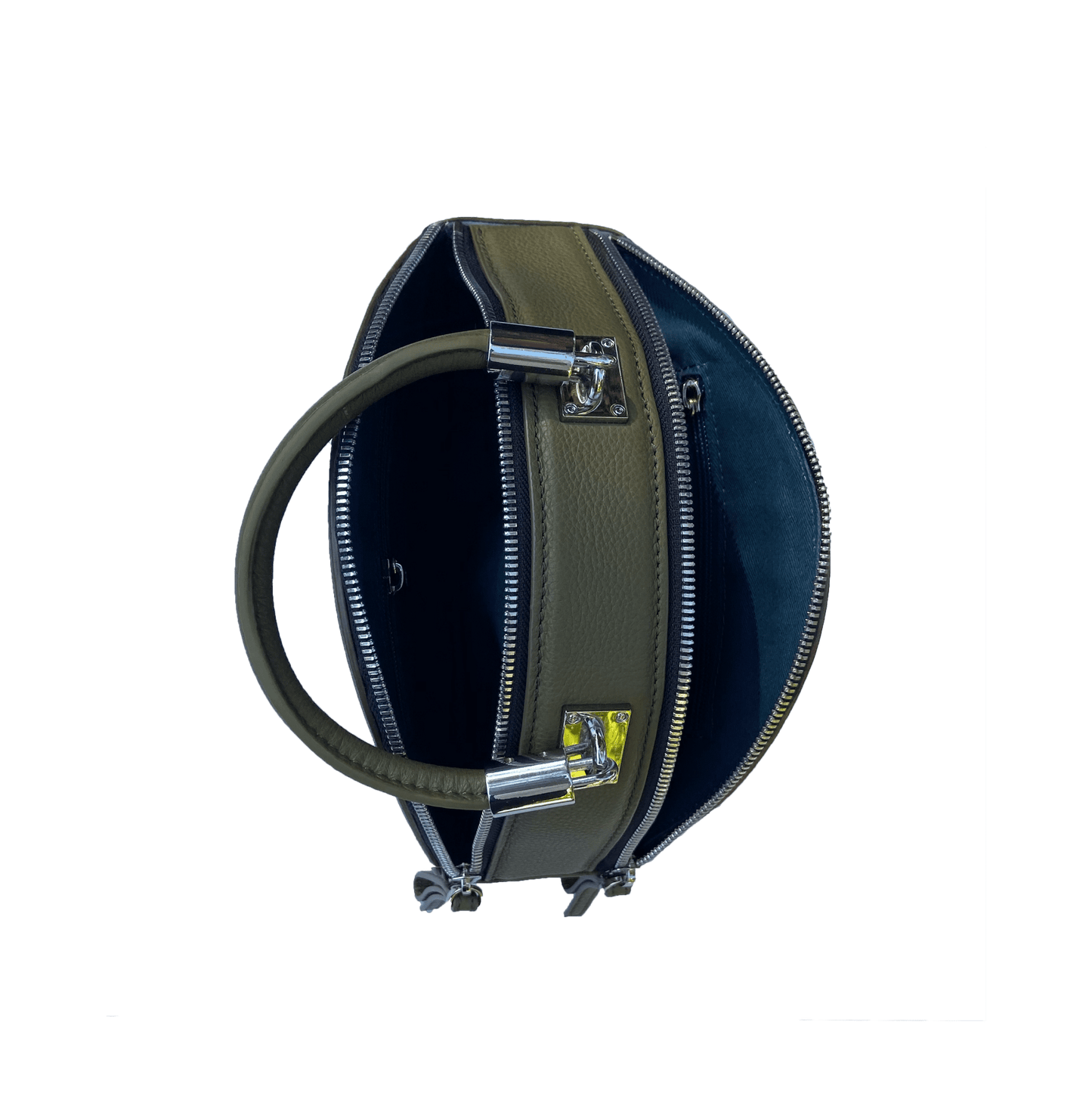 Women's Olive Green Leather Circle Crossbody Bag - Kiss Half Moon Shape Purse - Diazza