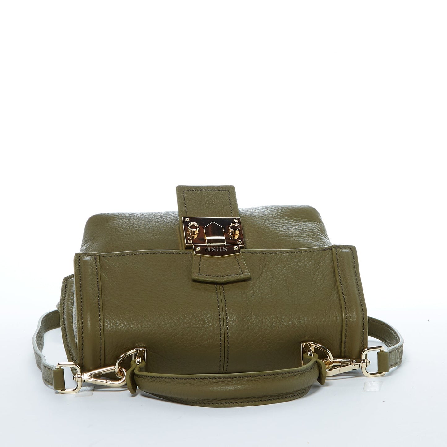 Women's Olive Green Leather Convertible Backpack - SUSU Linda Crossbody Purse - Diazza