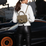 Women's Olive Green Leather Convertible Backpack - SUSU Linda Crossbody Purse - Diazza