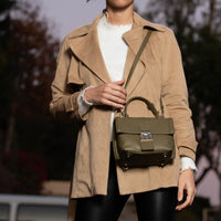 Women's Olive Green Leather Convertible Backpack - SUSU Linda Italian Pebble Leather Purse - Diazza