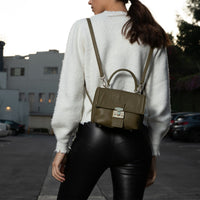 Women's Olive Green Leather Convertible Backpack - SUSU Linda Italian Pebble Leather Purse - Diazza