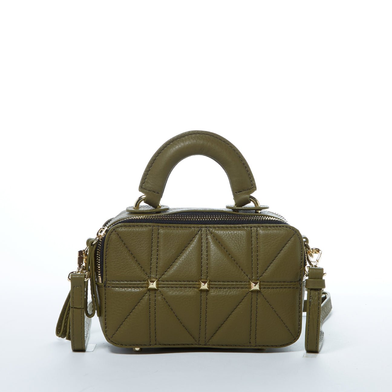 Women's Olive Green Quilted Leather Small Crossbody Bag - SUSU Taylor Studded Purse - Diazza