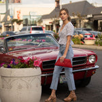 Women's Red Leather Clutch Bag - SUSU Evening Crossbody Purse with Chain - Diazza