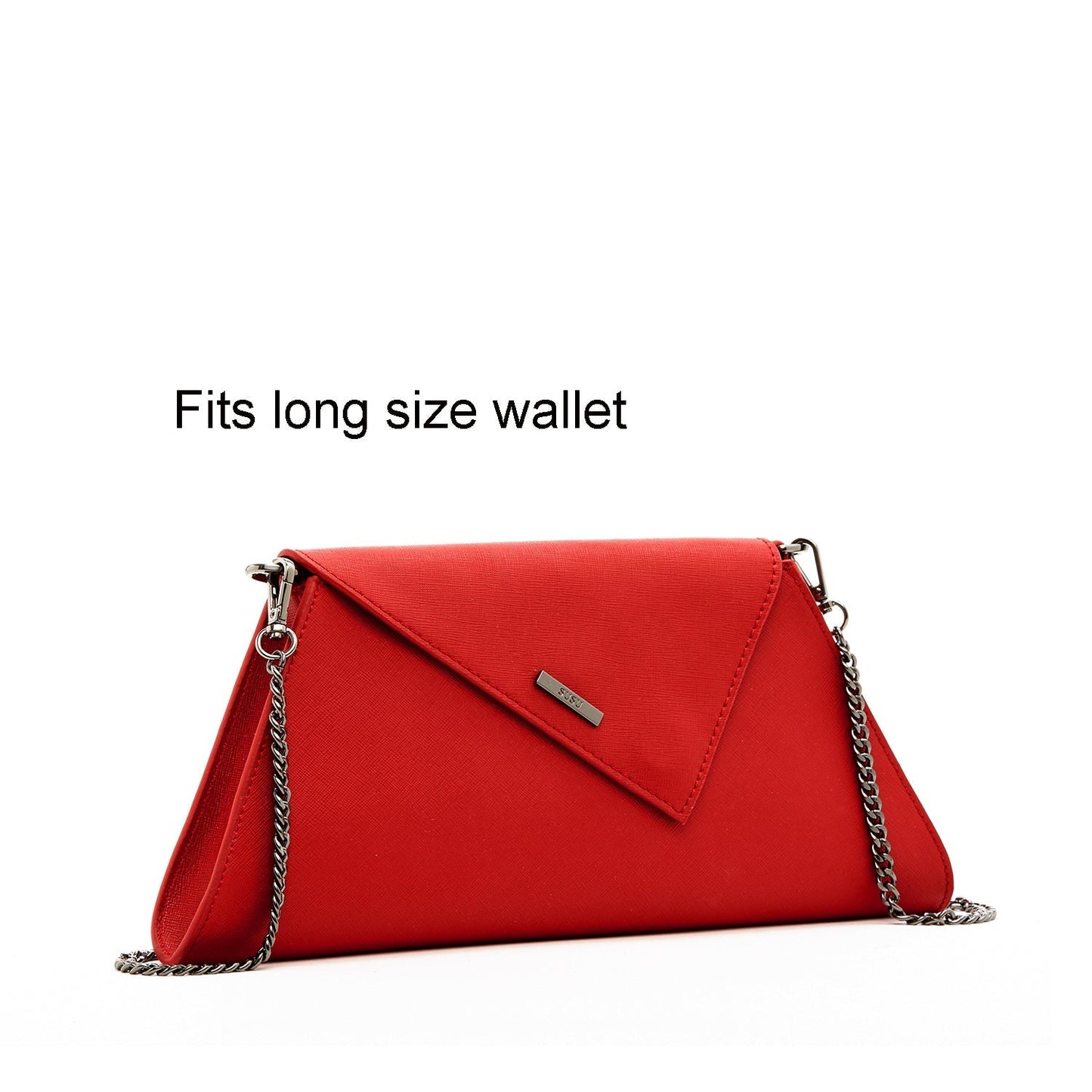 Women's Red Leather Clutch Bag - SUSU Evening Crossbody Purse with Chain - Diazza