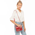 Women's Red Leather Crossbody Bag - SUSU Nanah Camera Bag Style 7.3x5.7x2.5 inches - Diazza