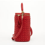 Women's Red Leather Mini Crossbody Bag - SUSU Small Woven Bucket Purse - Diazza