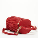 Women's Red Leather Mini Crossbody Bag - SUSU Small Woven Bucket Purse - Diazza