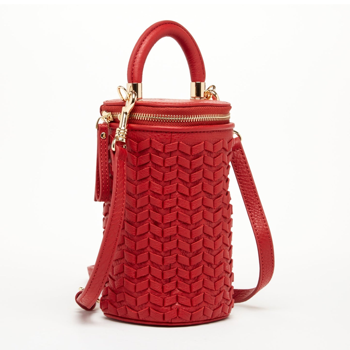 Women's Red Leather Mini Crossbody Bag - SUSU Small Woven Bucket Purse - Diazza