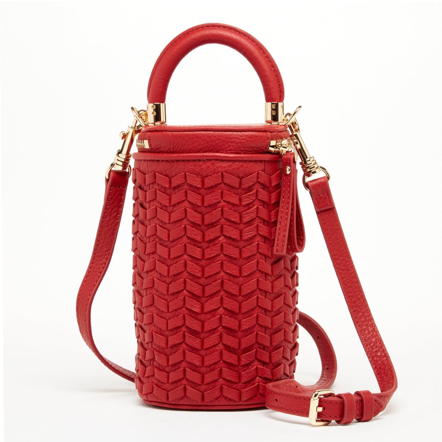 Women's Red Leather Mini Crossbody Bag - SUSU Small Woven Bucket Purse - Diazza