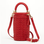 Women's Red Leather Mini Crossbody Bag - SUSU Small Woven Bucket Purse - Diazza
