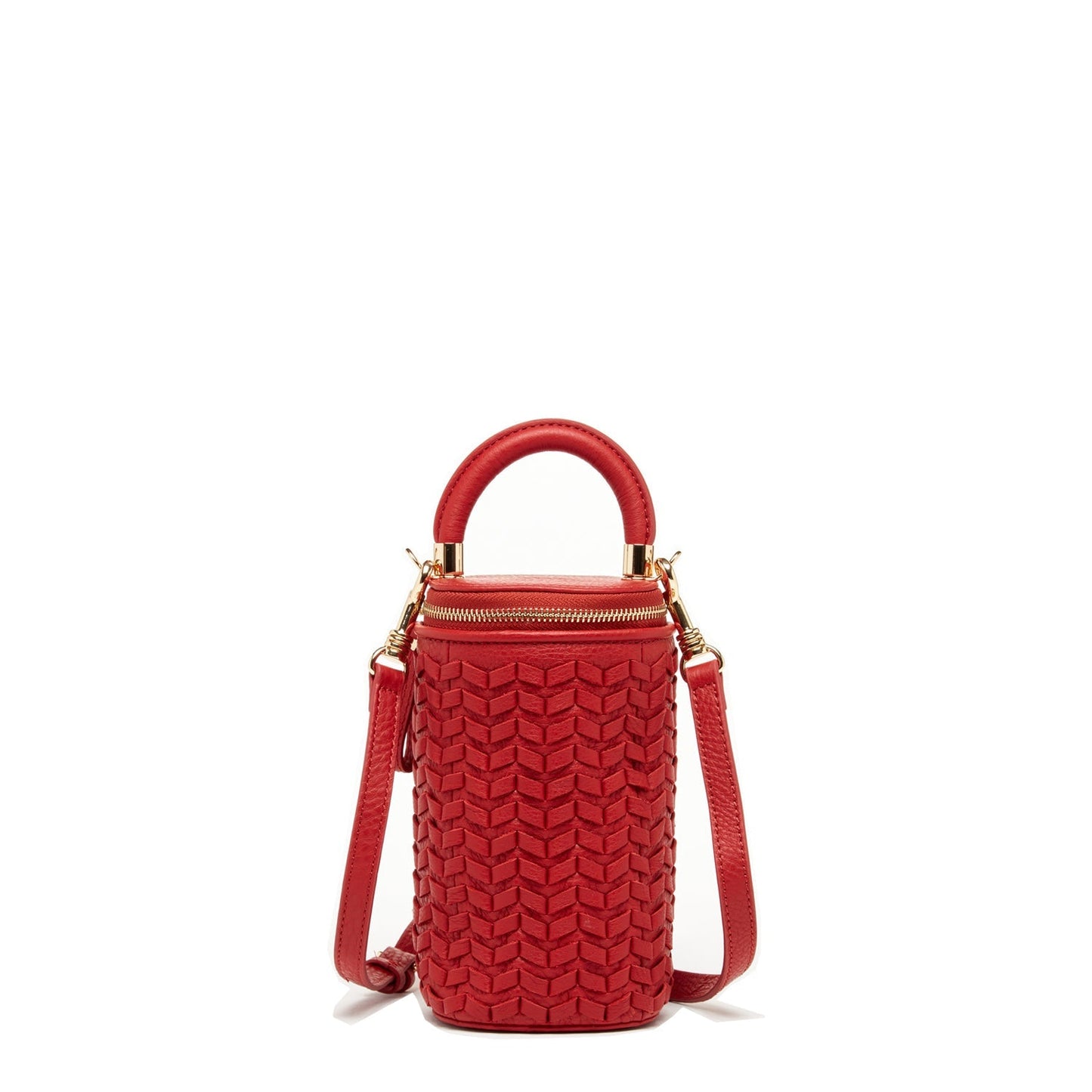 Women's Red Leather Mini Crossbody Bag - SUSU Small Woven Bucket Purse - Diazza