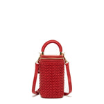 Women's Red Leather Mini Crossbody Bag - SUSU Small Woven Bucket Purse - Diazza