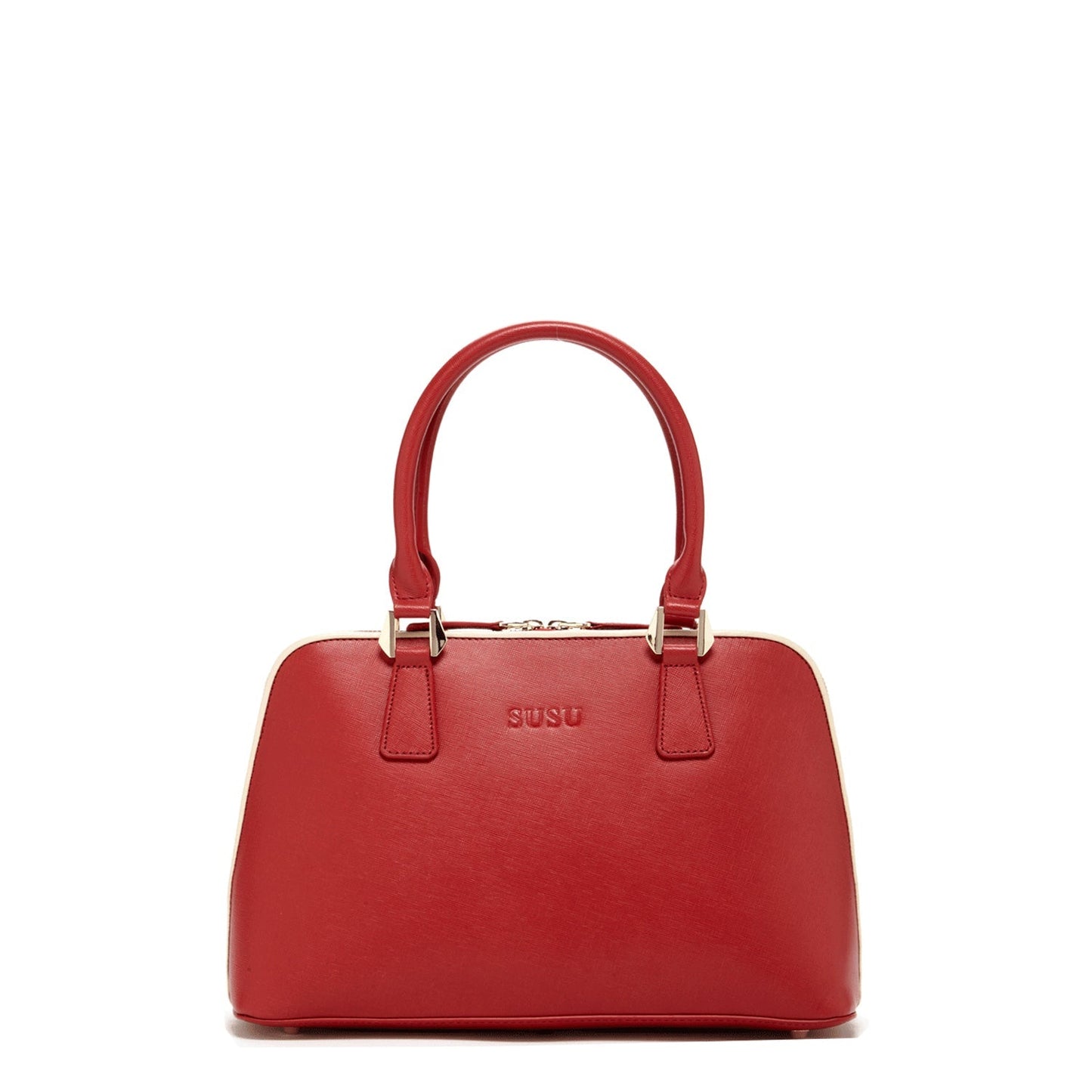 Women's Red Saffiano Leather Satchel Bag - SUSU Melissa Dome - Shaped Handbag - Diazza