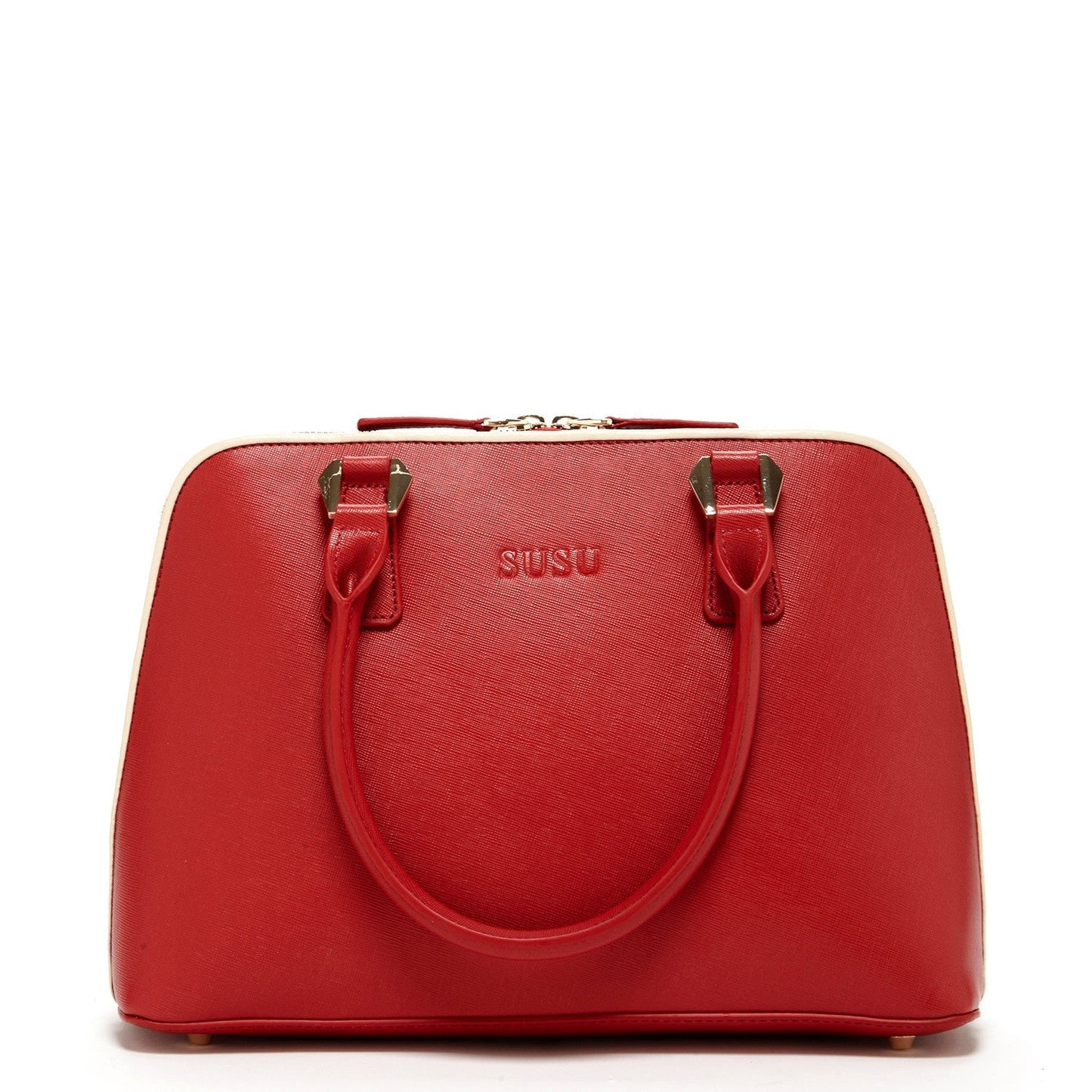 Women's Red Saffiano Leather Satchel Bag - SUSU Melissa Dome - Shaped Handbag - Diazza