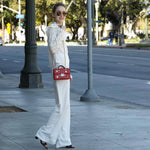 Women's Red Studded Leather Crossbody Bag - SUSU Hollywood Mini Purse - Diazza