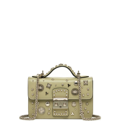 Women's Sage Green Leather Crossbody Bag - SUSU Small Studded Purse - Diazza