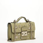 Women's Sage Green Leather Crossbody Bag - SUSU Small Studded Purse - Diazza
