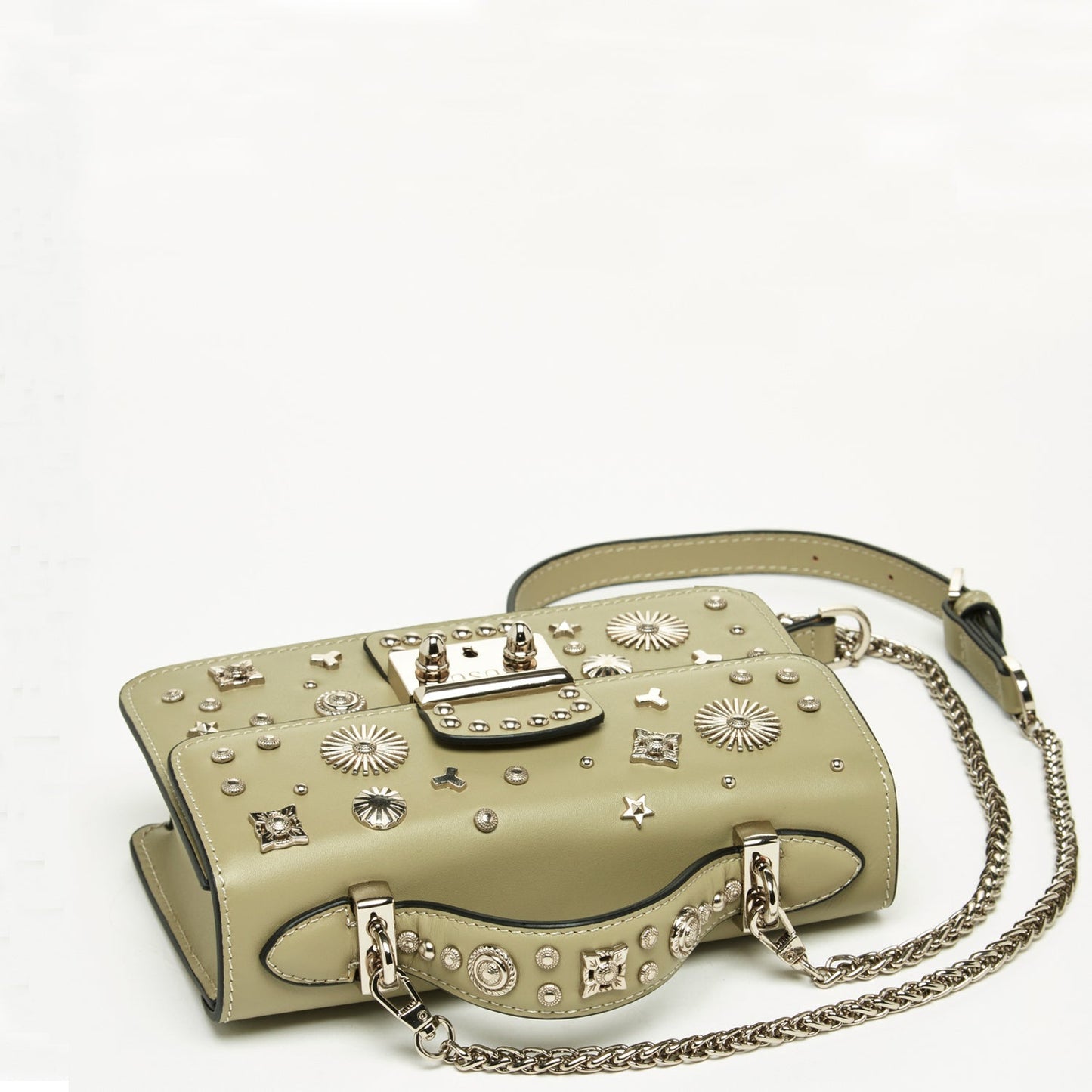 Women's Sage Green Leather Crossbody Bag - SUSU Small Studded Purse - Diazza