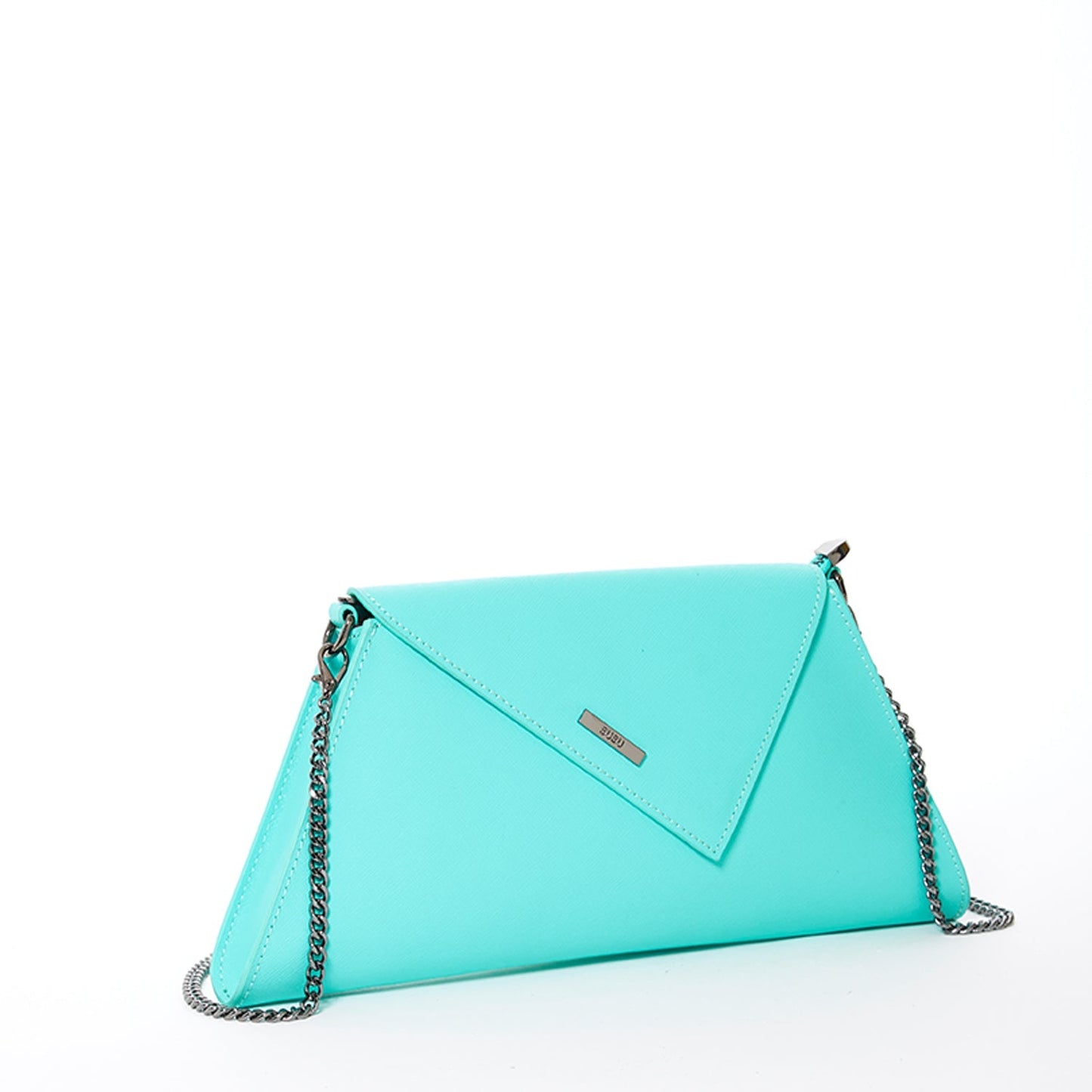Women's Turquoise Leather Clutch Bag - SUSU Evening Crossbody Purse with Chain - Diazza