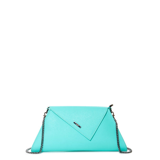 Women's Turquoise Leather Clutch Bag - SUSU Evening Crossbody Purse with Chain - Diazza