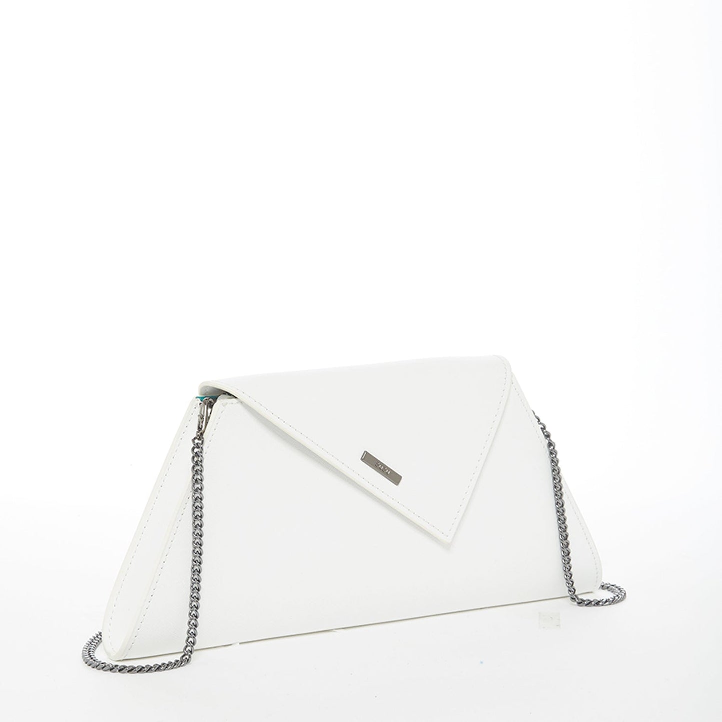 Women's White Leather Clutch Bag - SUSU Evening Crossbody Purse with Chain - Diazza