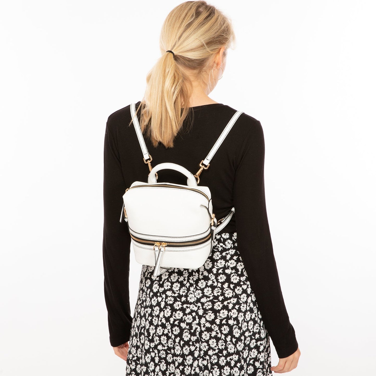 Women's White Leather Convertible Backpack - SUSU Ashley Medium Purse with Pockets - Diazza
