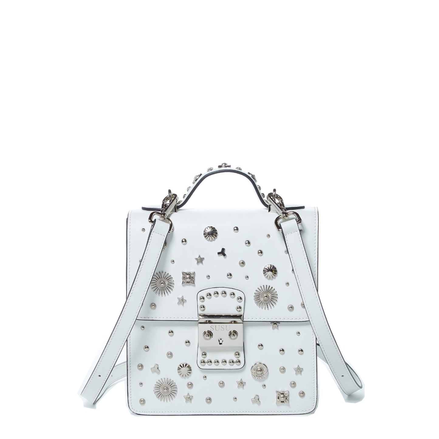 Women's White Leather Convertible Backpack - SUSU Hollywood 3 - in - 1 Crossbody Purse - Diazza