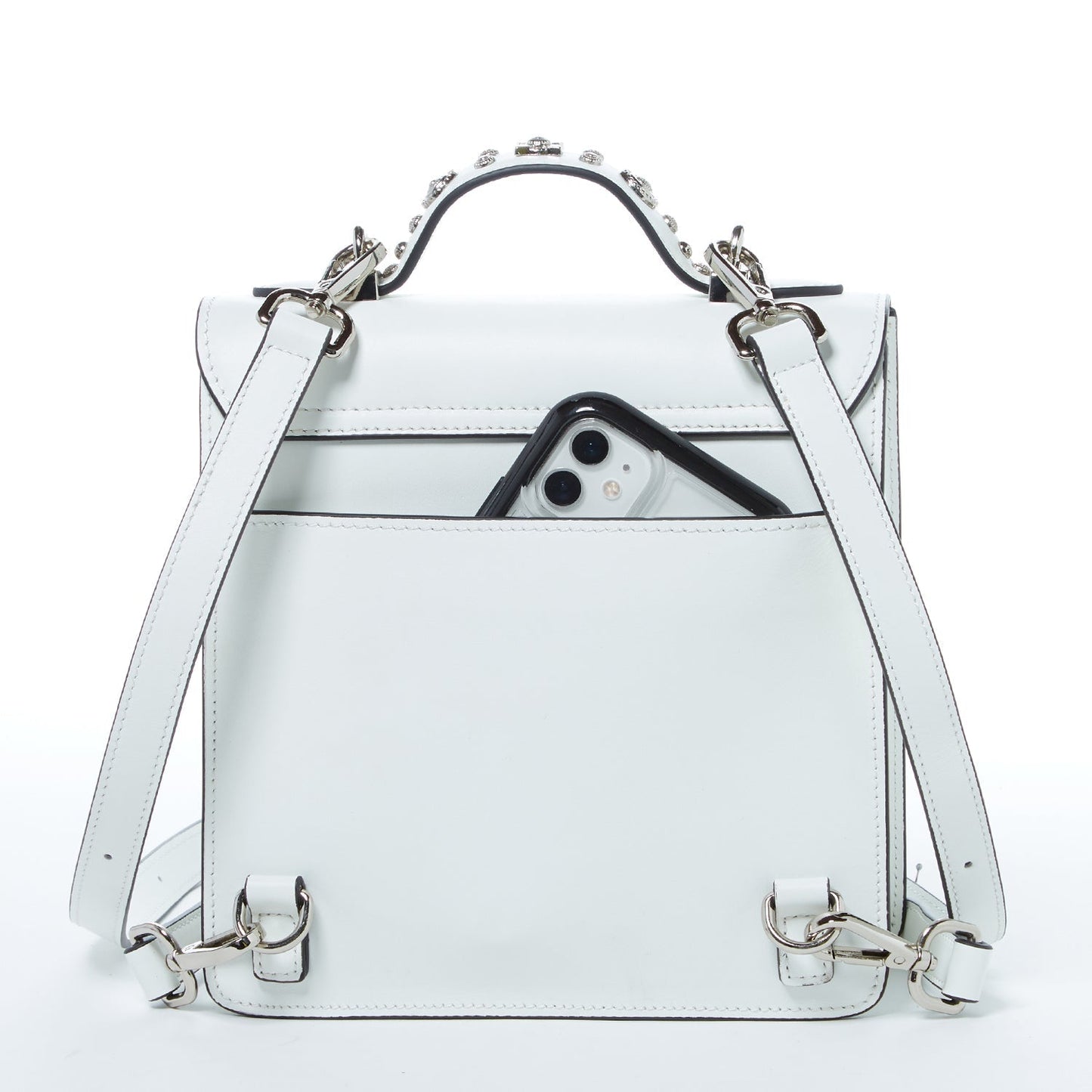Women's White Leather Convertible Backpack - SUSU Hollywood 3 - in - 1 Crossbody Purse - Diazza
