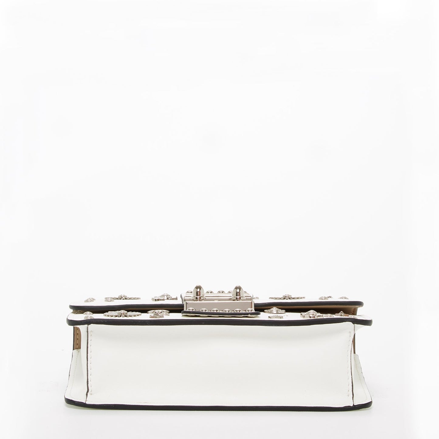 Women's White Leather Crossbody Bag - SUSU Hollywood Small Studded Purse - Diazza