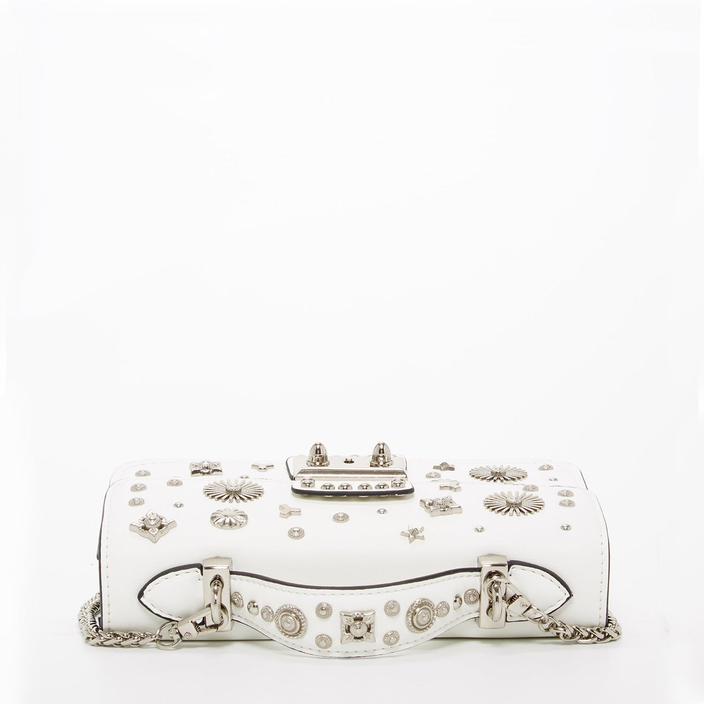 Women's White Leather Crossbody Bag - SUSU Hollywood Small Studded Purse - Diazza