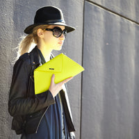 Women's Yellow Leather Clutch Bag - SUSU Evening Crossbody Purse with Chain - Diazza