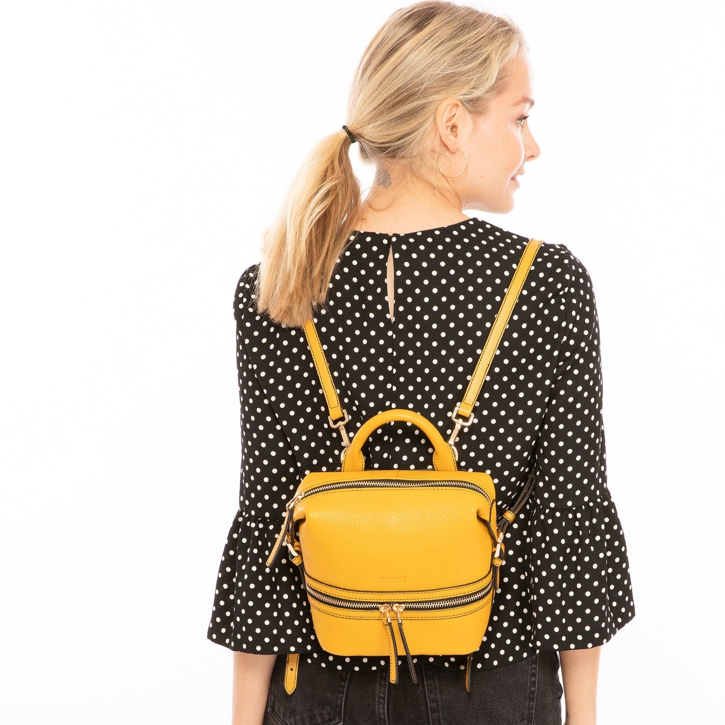 Women's Yellow Leather Convertible Backpack - SUSU Ashley Medium Purse with Pockets - Diazza