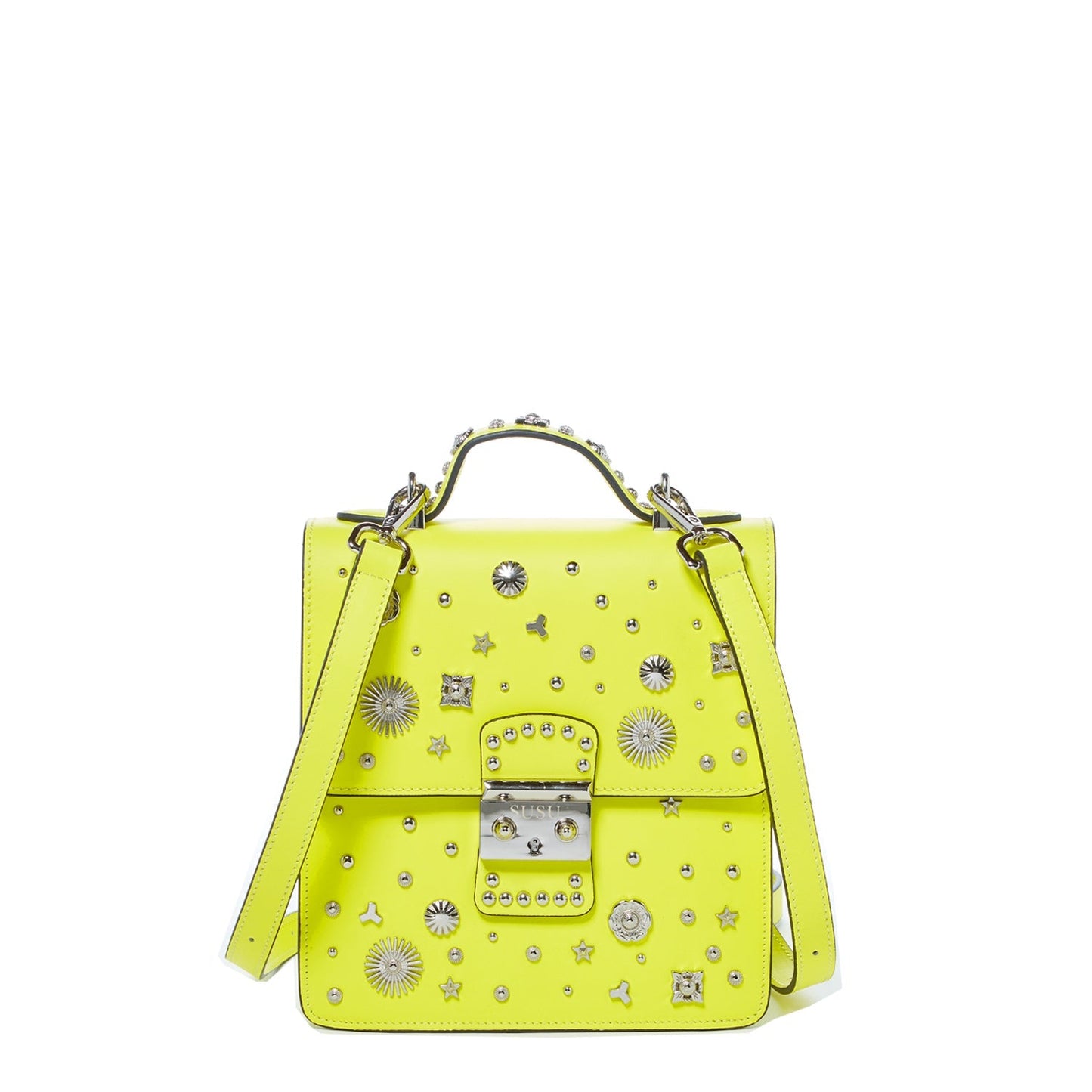 Women's Yellow Leather Convertible Backpack - SUSU Hollywood 3 - in - 1 Crossbody Purse - Diazza