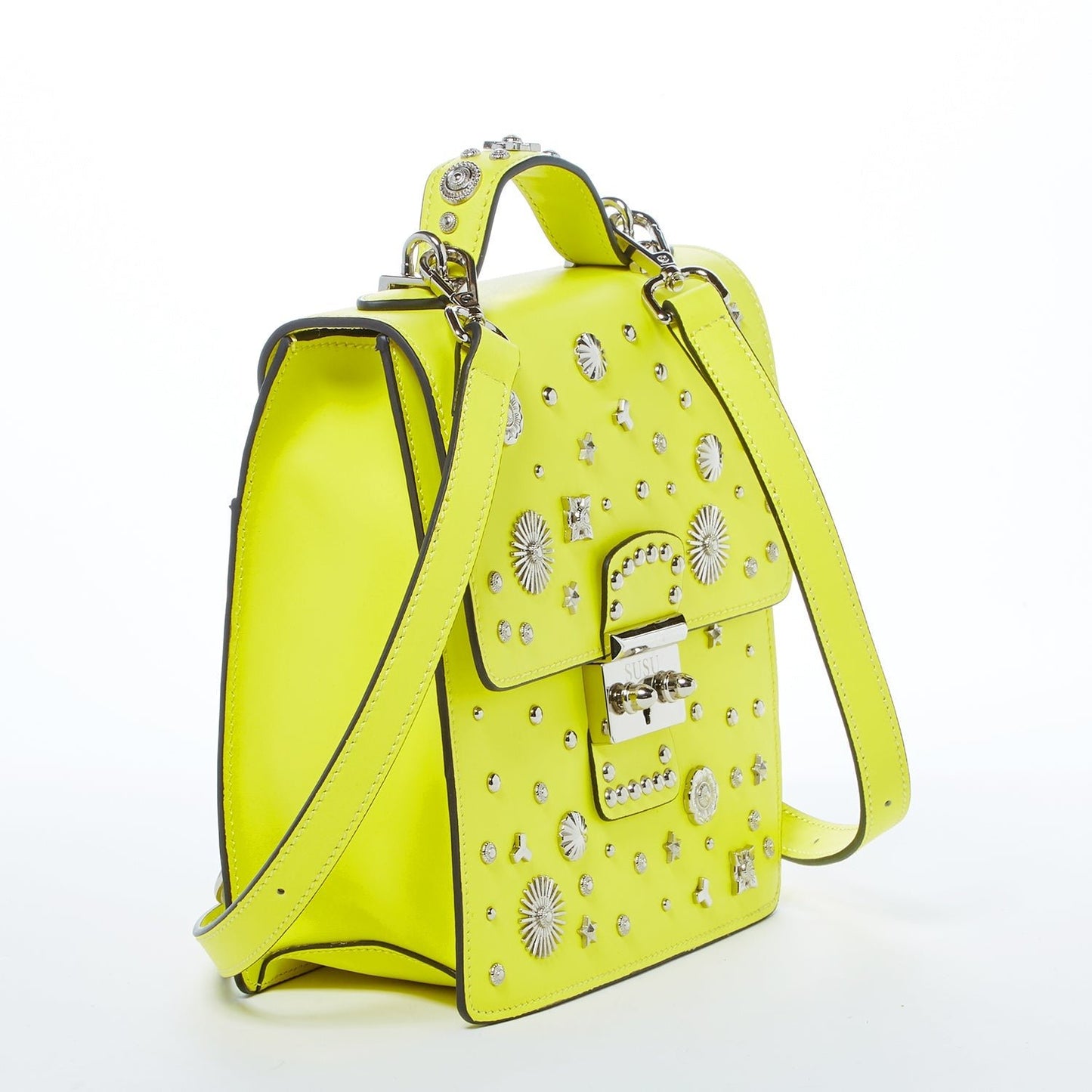 Women's Yellow Leather Convertible Backpack - SUSU Hollywood 3 - in - 1 Crossbody Purse - Diazza